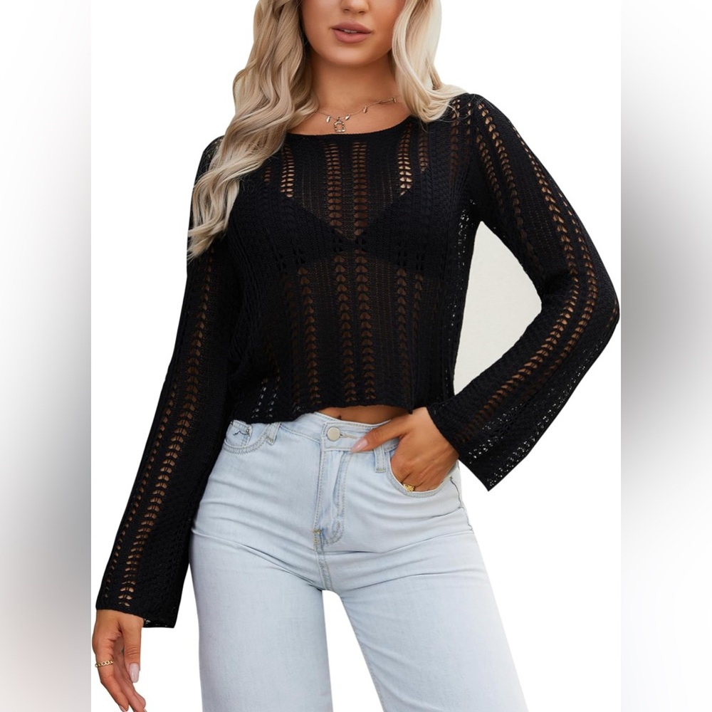 Black Crochet Women Top
